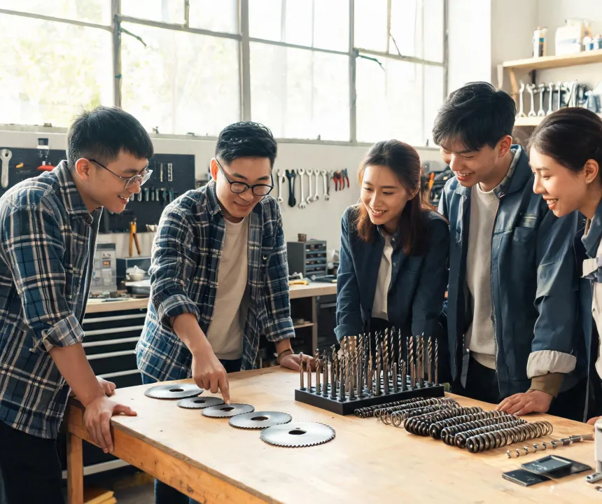 Diablo workshop team reviewing tool accessories
