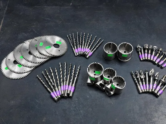 Saw blades and drill bits arranged by material