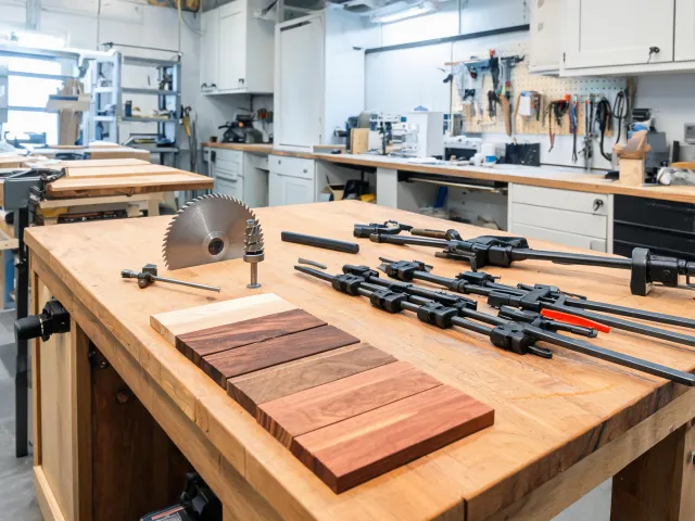 Cabinet and finish woodworking bench